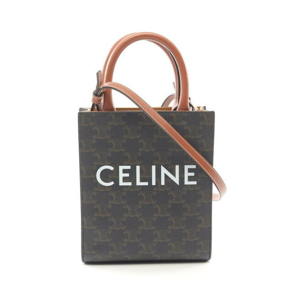 Celine Vertical Cabas Triomphe Handbag Leather Black Brown - Picture 1 of 7